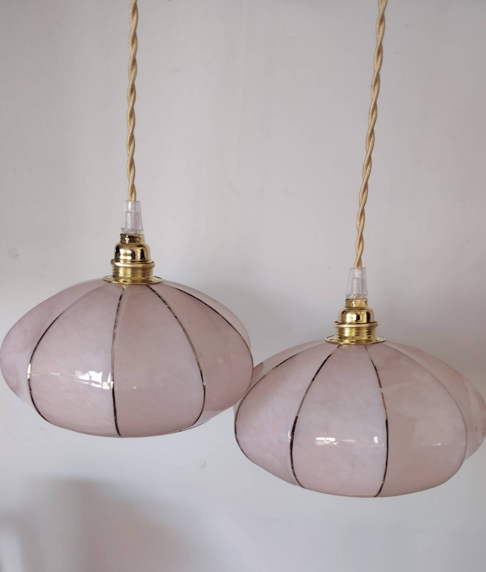 Duo de suspensions en Verre de Clichy rose