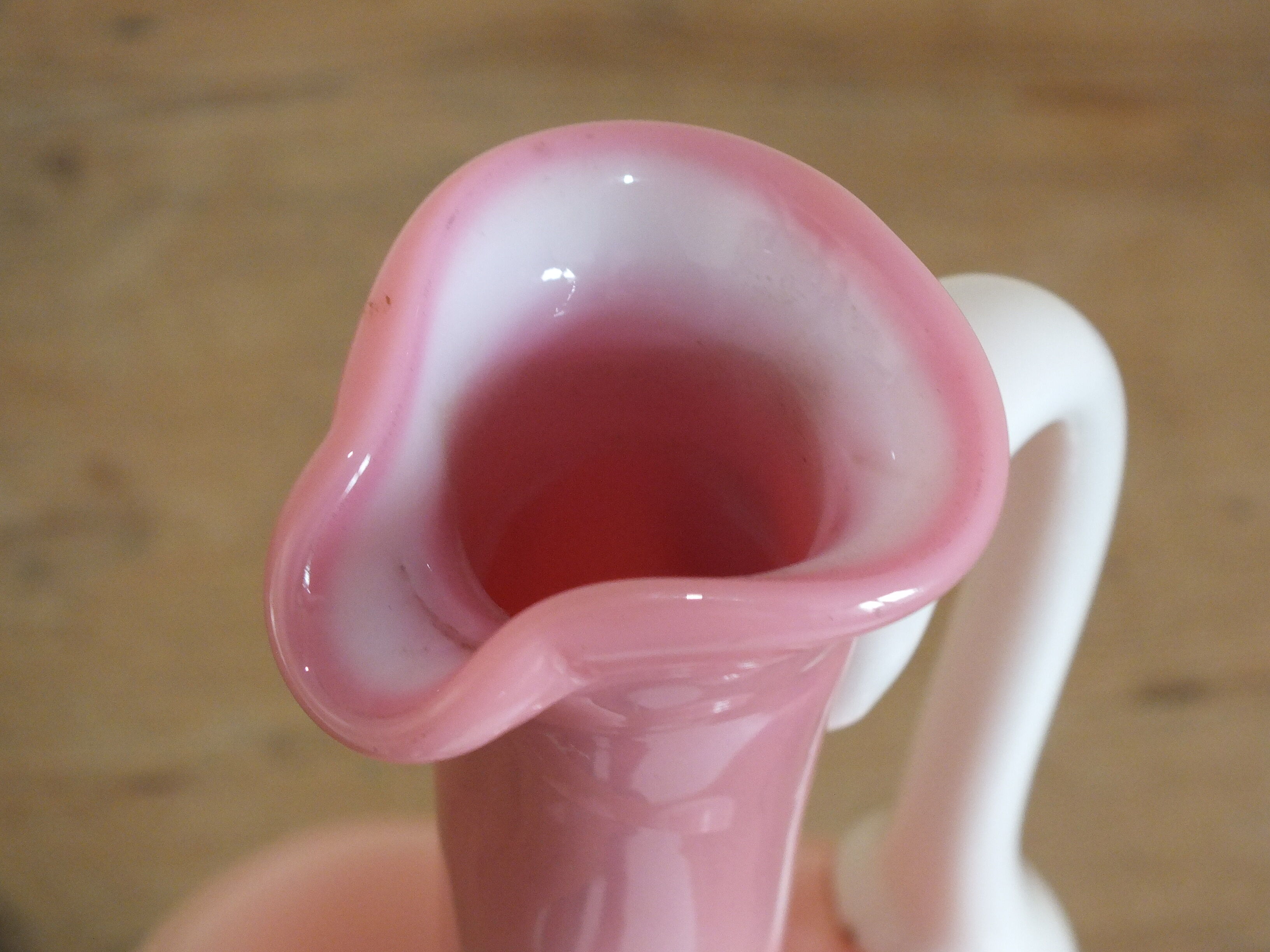 Pink and white opaline ewer
