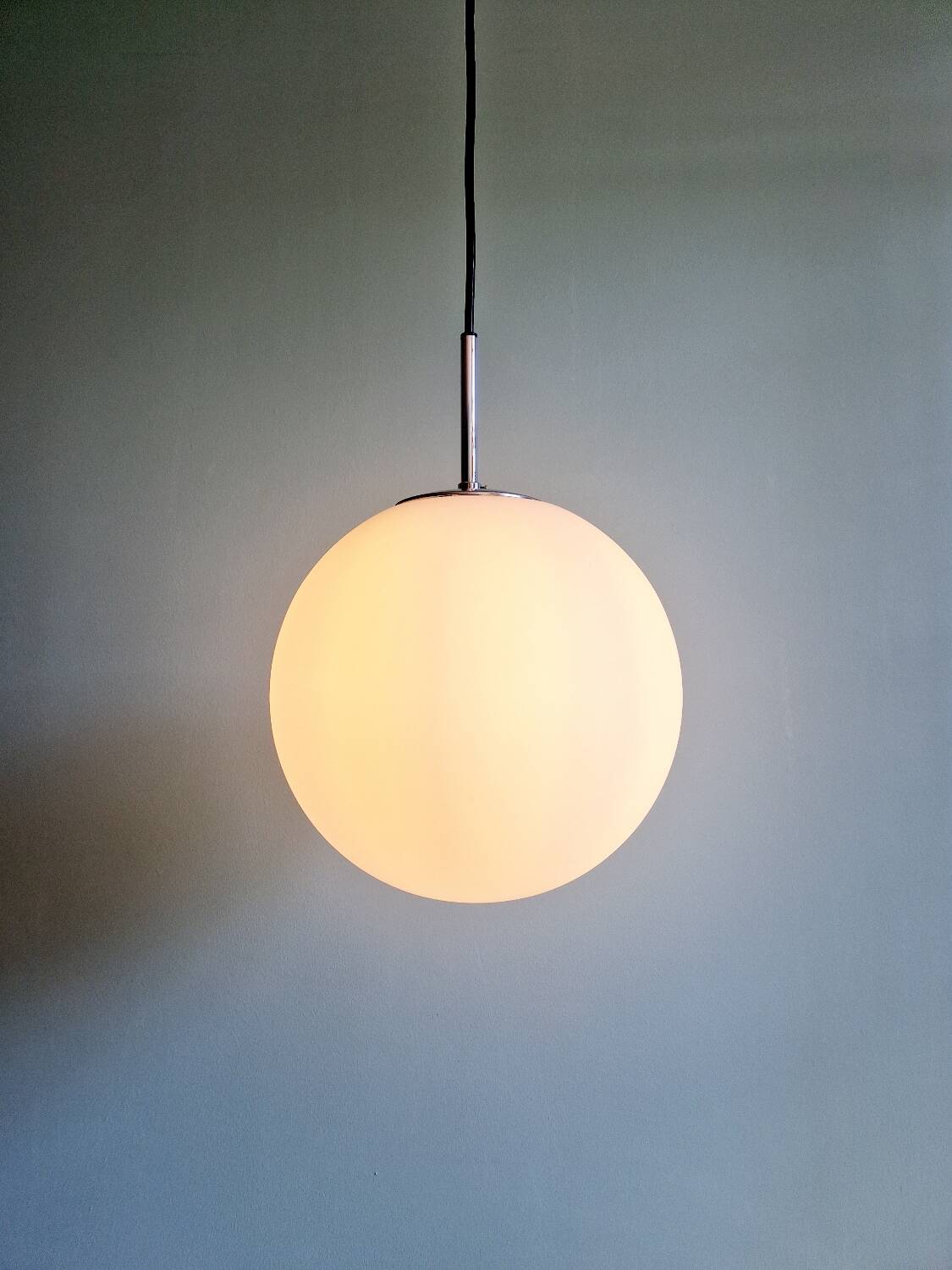 Large pendant lamp in white satin opal glass, Glashütte Limburg, 1970
