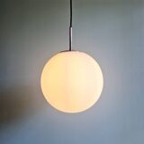 Large pendant lamp in white satin opal glass, Glashütte Limburg, 1970