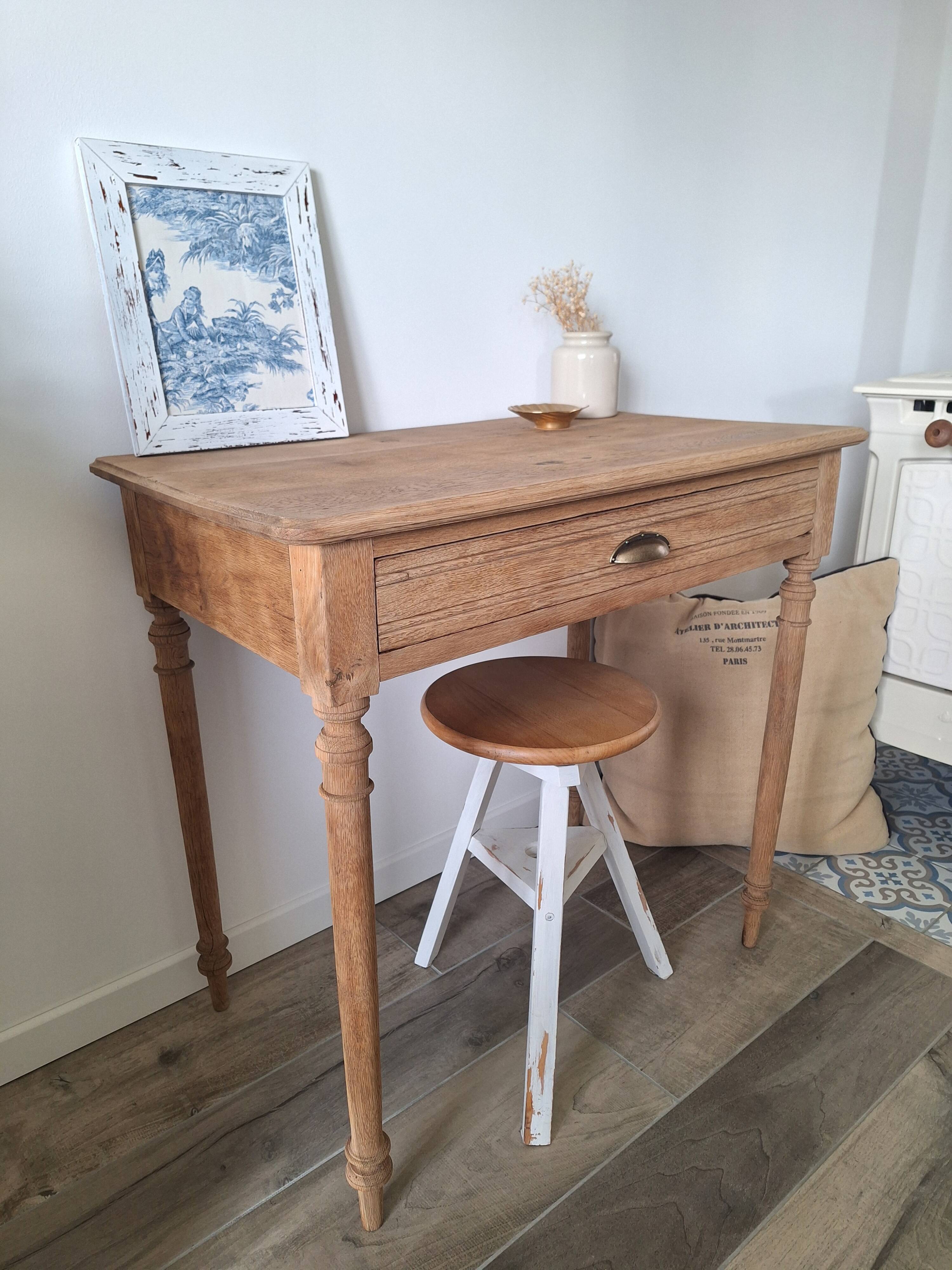 Farmhouse desk / console / side table in solid oak, country style.