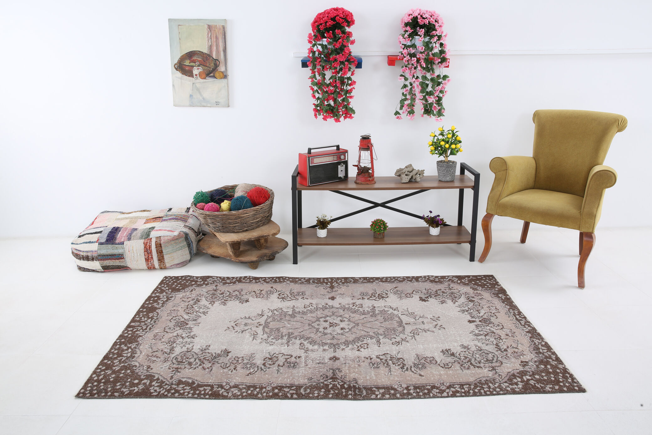 Brown floral turkish area rug, 208x115cm
