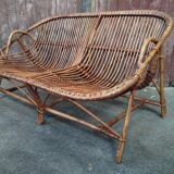 Vintage rattan and bamboo bench