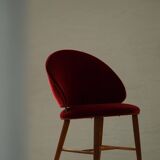 Mid-century toilet chair in oak and red velvet, by a Danish cabinetmaker, 1950s.
