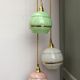 Suspension cascade three lights vintage globes in clichy glass pink white and green