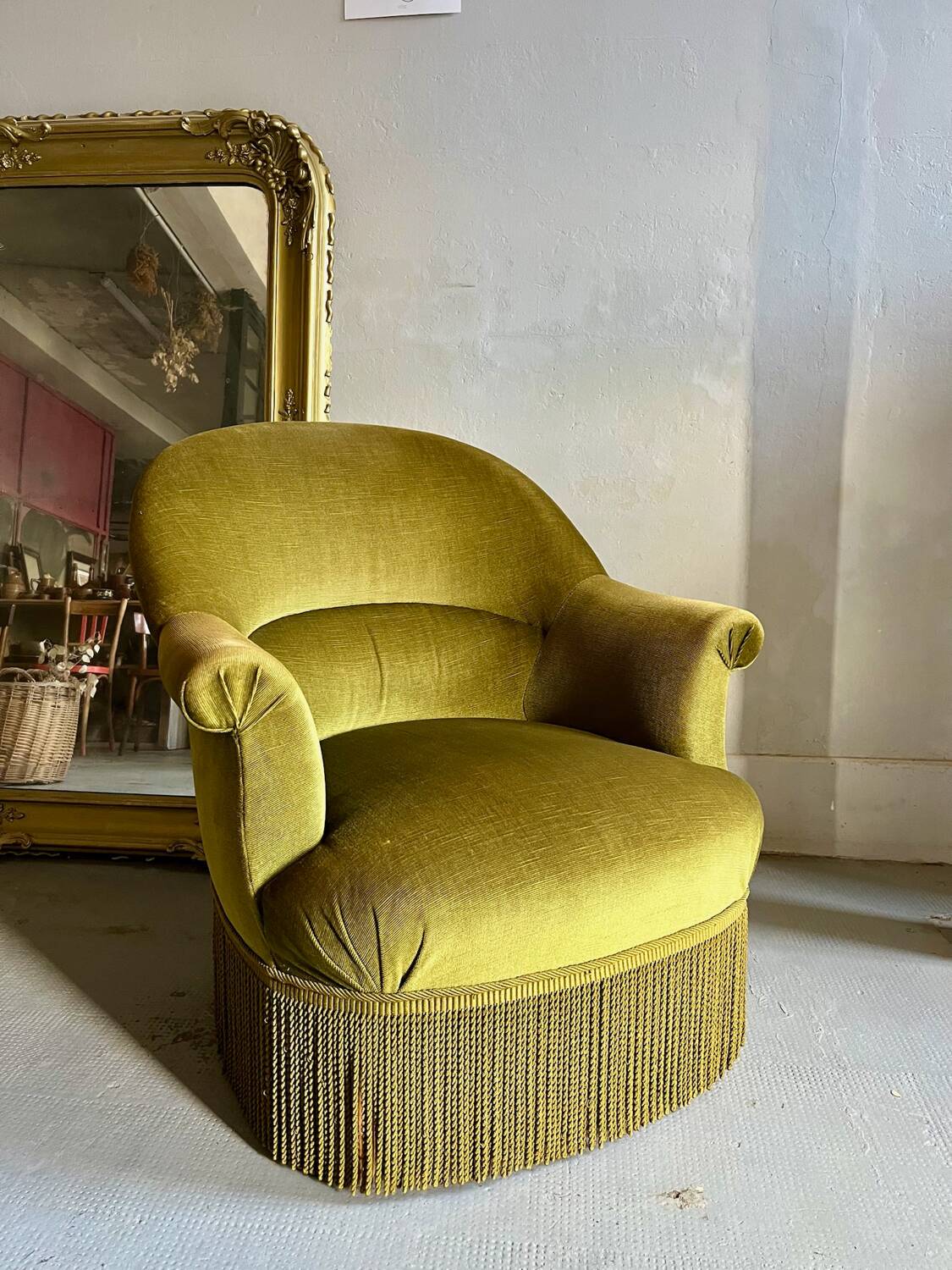 Fauteuil crapaud velours kaki