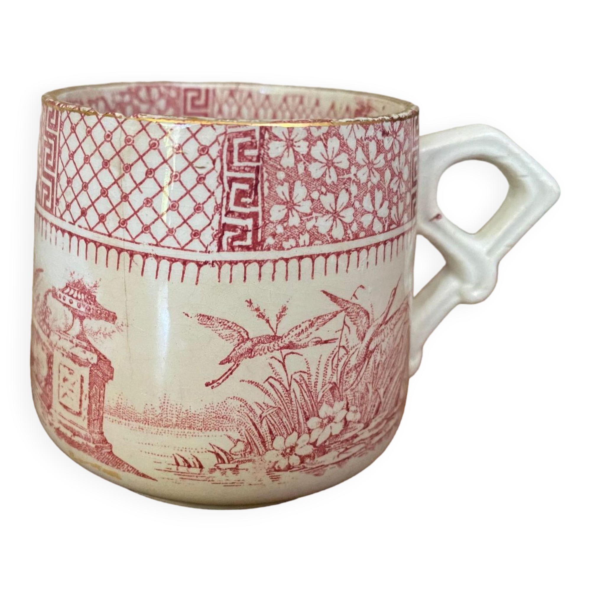 Terre de Fer Cup Lunéville decoration Lace color pink / burgundy