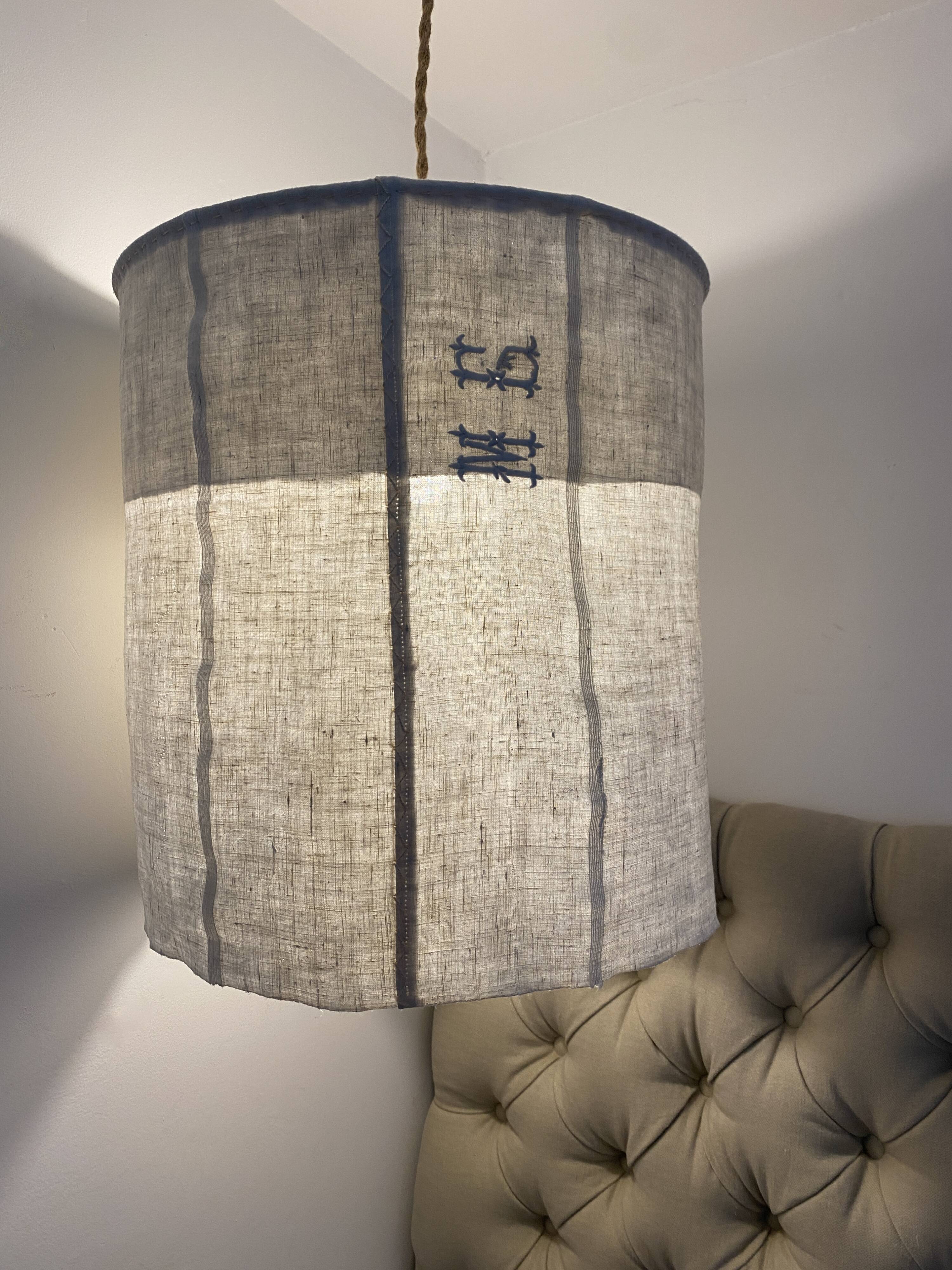 Old linen lampshade with monogram and fern by Henri Matisse