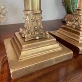 Pair of brass and bronze column lamp 44cm