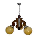Lampe en bois avec 3 plafonds en verre jaune