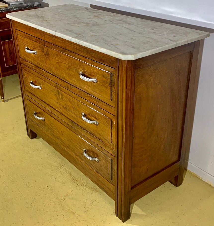 Commode style Art Déco, 3 tiroirs, marbre blanc