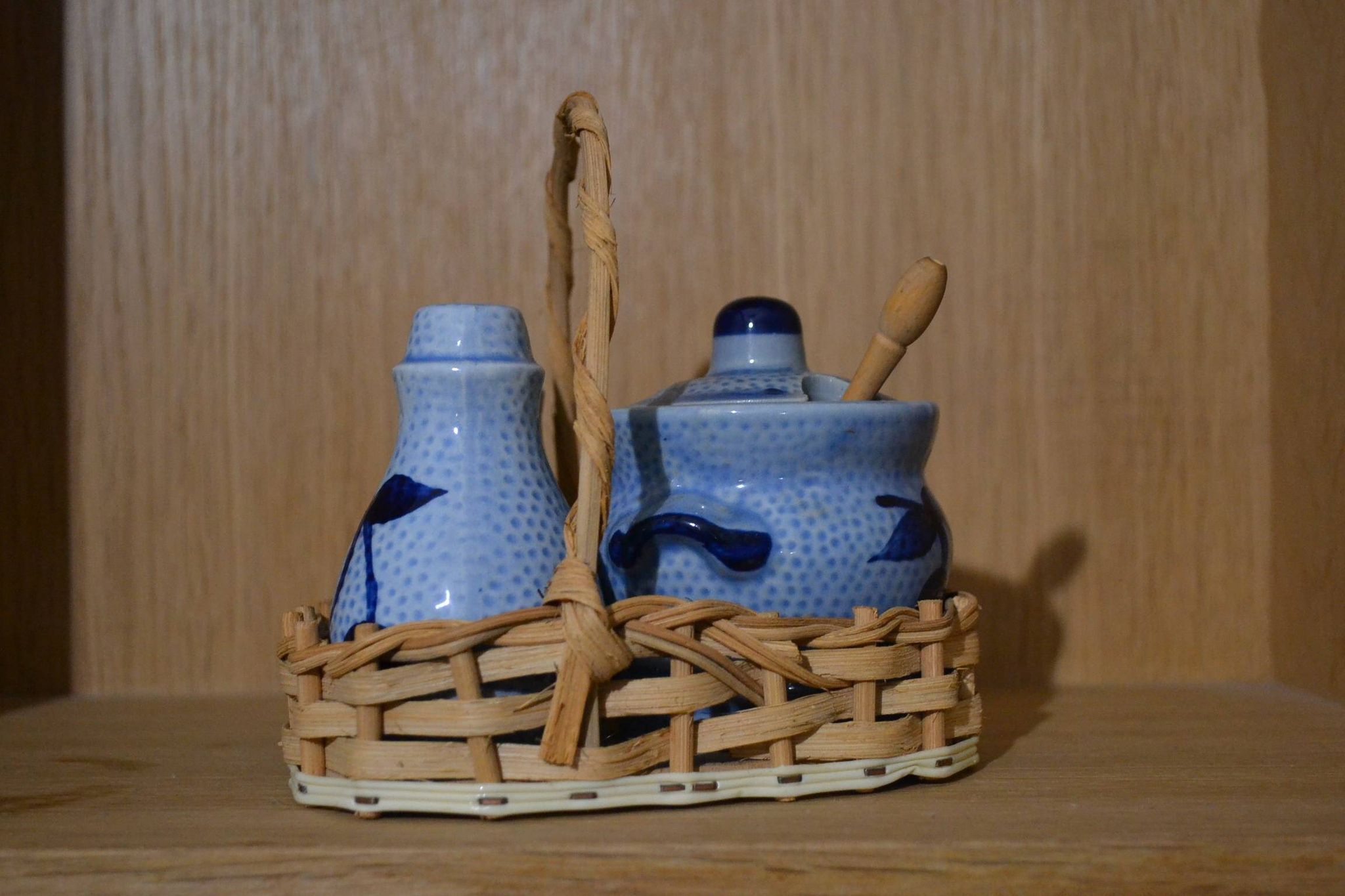 Alsatian blue stoneware salt and pepper shaker set.