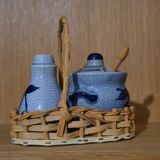Alsatian blue stoneware salt and pepper shaker set.