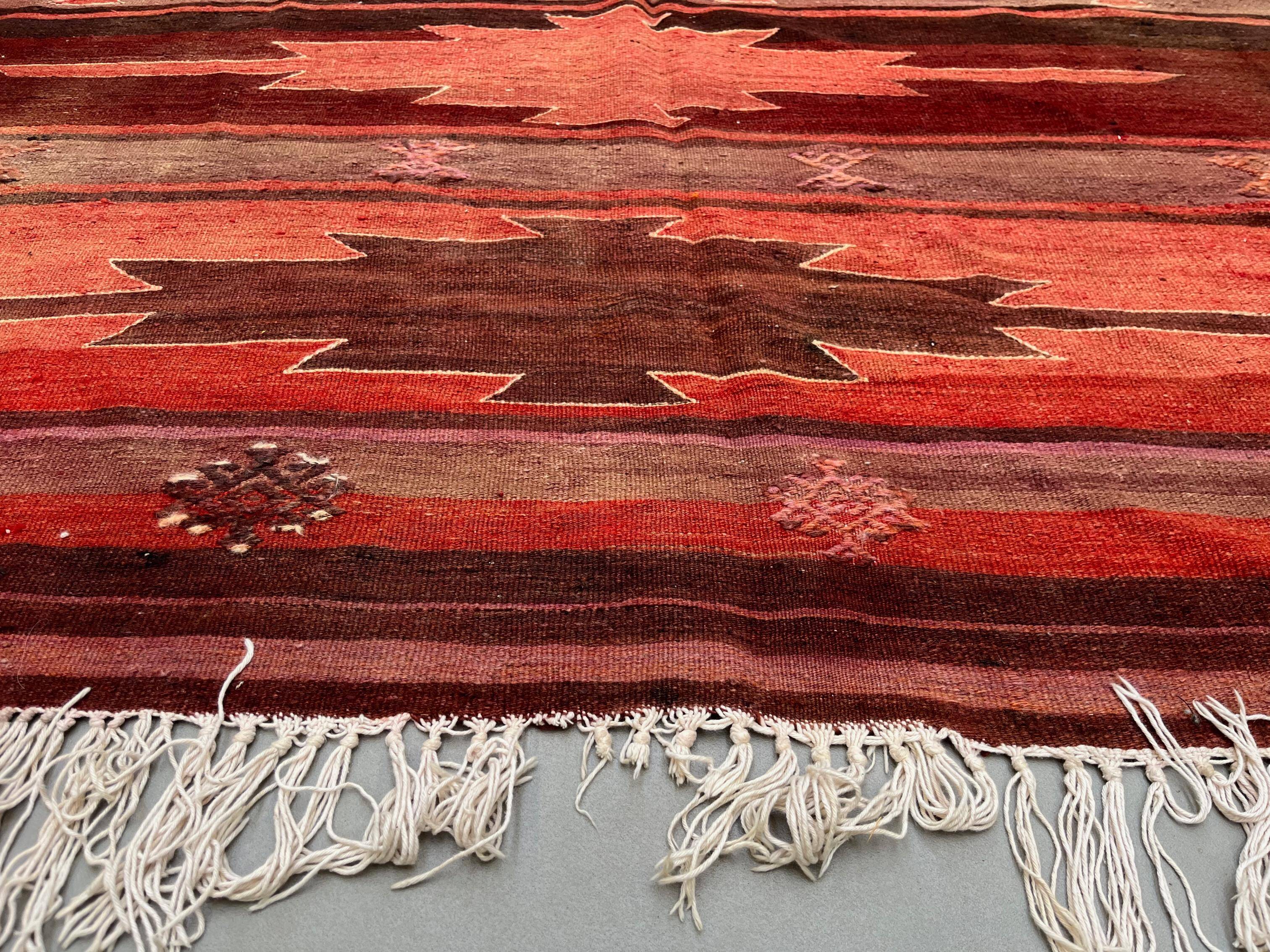 Large Vintage Turkish Kilim Rug 327x167 cm Wool Kelim