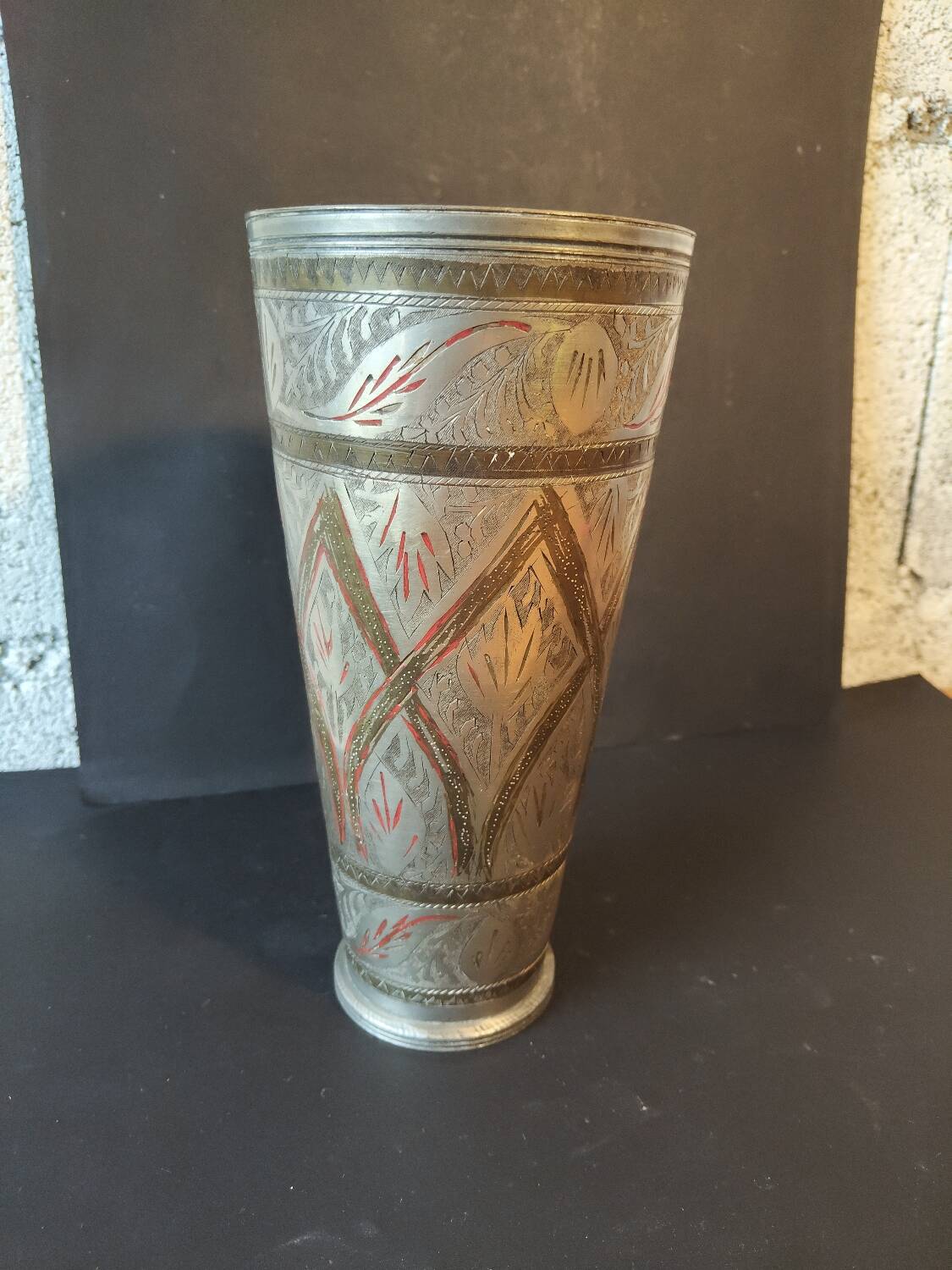 Antique engraved brass lassi glass – Indian artisanal bohemian vase