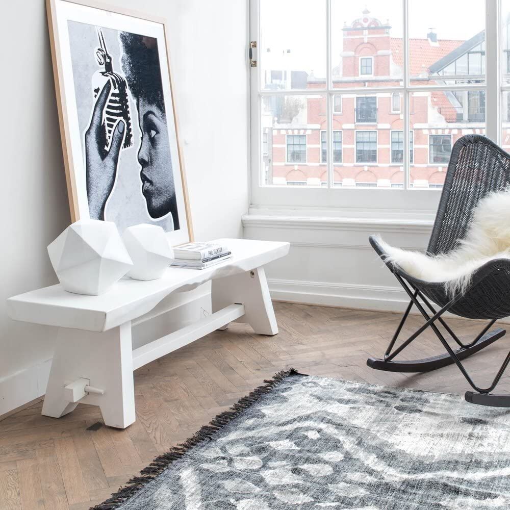 White tinted solid wood bench