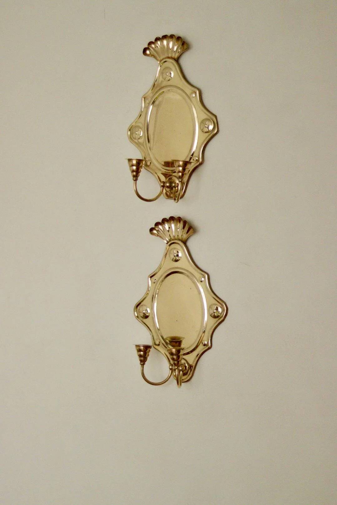 Large Swedish brass wall sconces in mid-century baroque style.