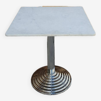 Chrome and marble pedestal table 1980