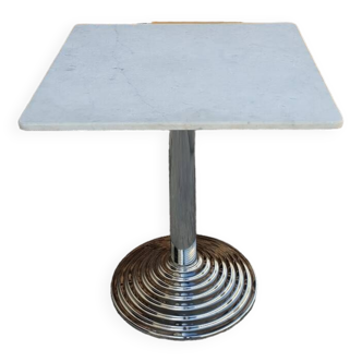 Chrome and marble pedestal table 1980