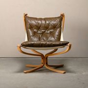 Sigurd Ressell Falcon Chair with Ottoman in brown leather for Vatne Møbler