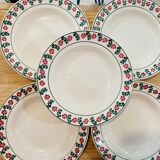 X5 hollow plate with green and red flowers -ceranord-made in france
