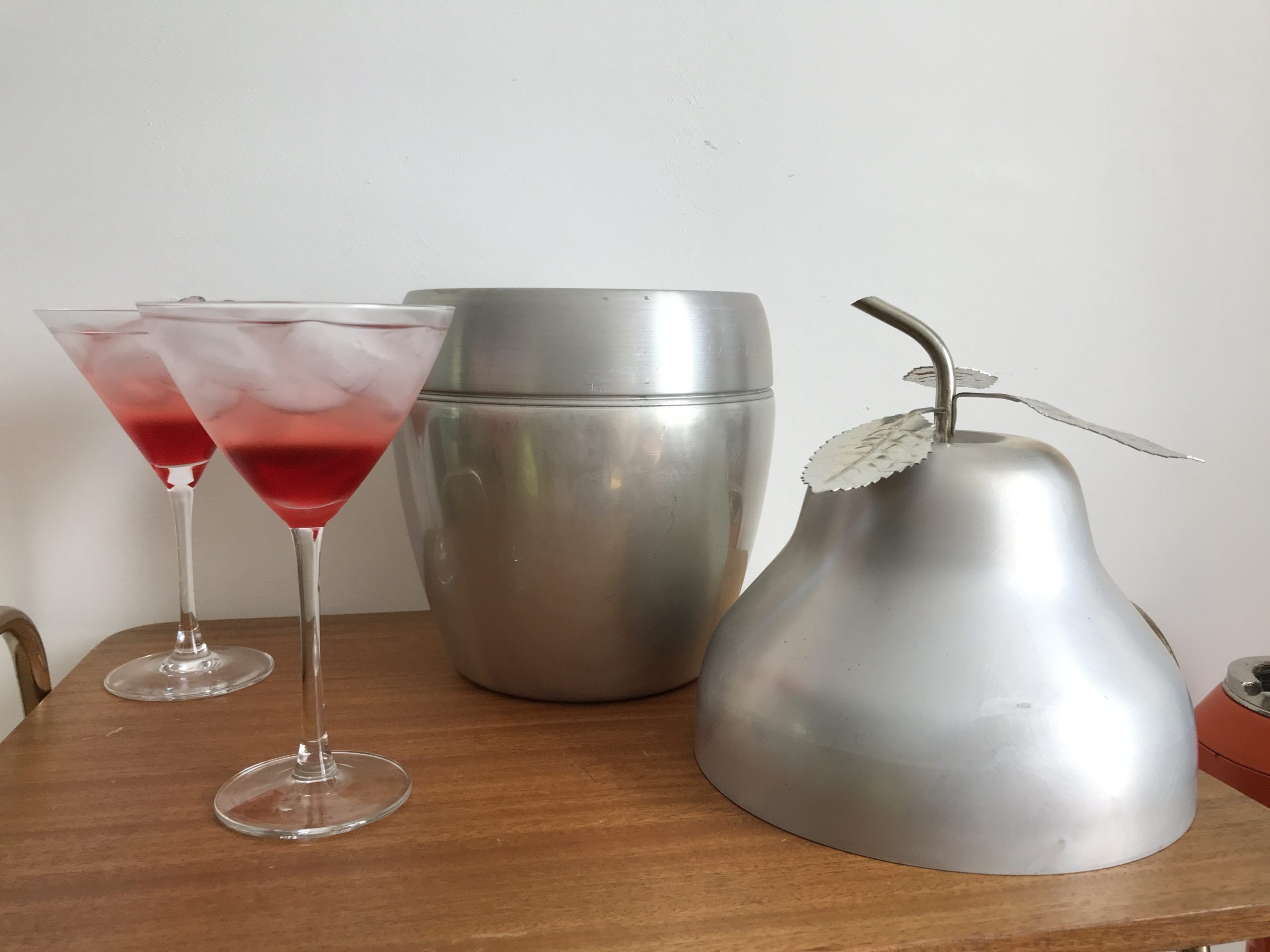 LARGE PEAR OR QUINCE IN BRUSHED ALUMINUM ICE BUCKET MADE IN ITALY AROUND 1970