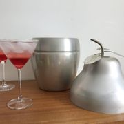 LARGE PEAR OR QUINCE IN BRUSHED ALUMINUM ICE BUCKET MADE IN ITALY AROUND 1970