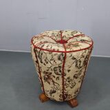 Tabouret Art déco capitonné en tissu à motifs floraux, Tchécoslovaquie, années 1930