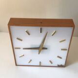 Large electric office clock vintage brass and wood Annees 60