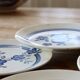 6 vintage Gien faience dessert plates, Nancay model, hand-painted blue floral pattern