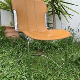 Lot 4 Italian chairs, Cidue camel leather and chrome 1970