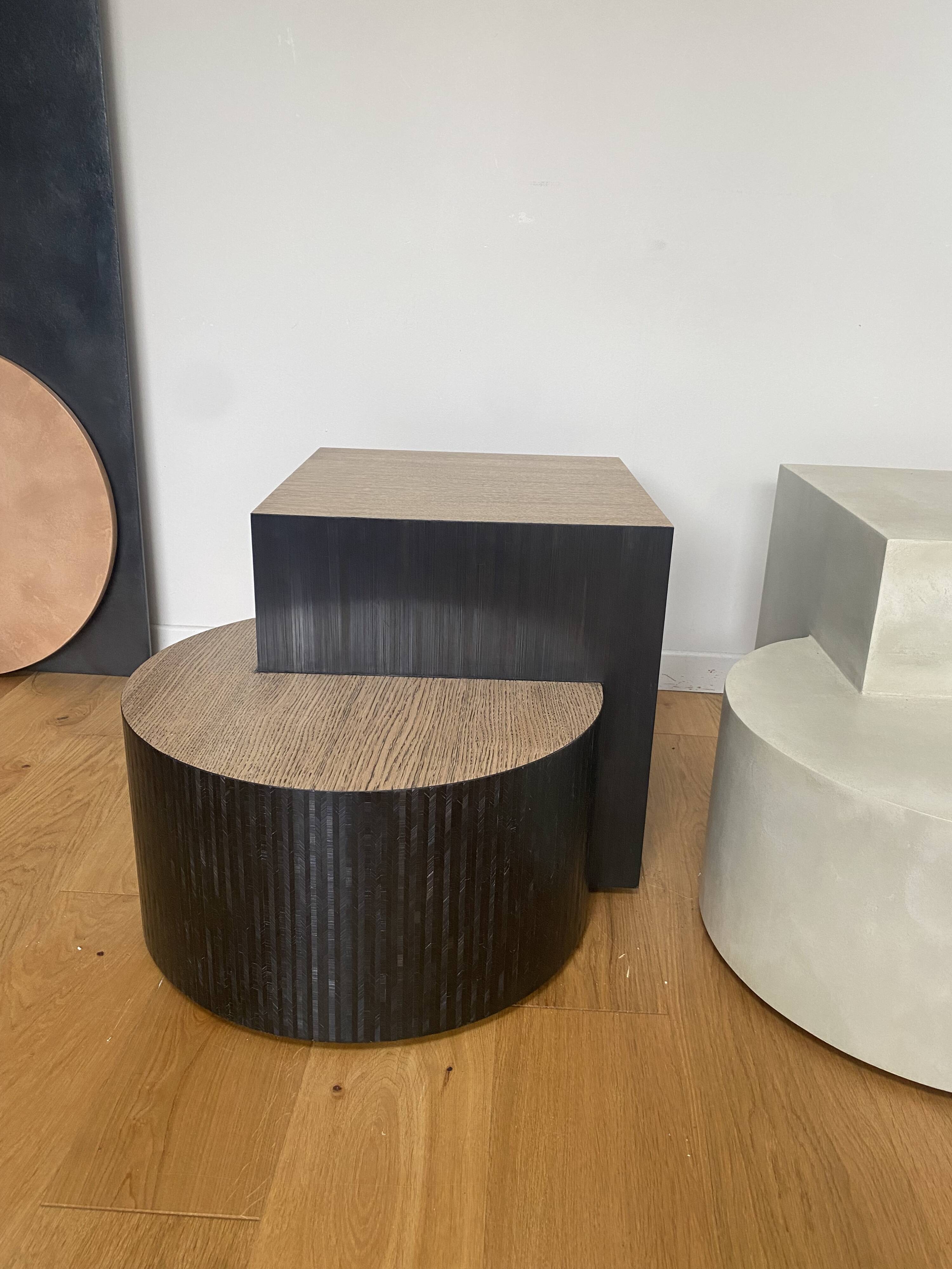 Oak coffee table with black straw.