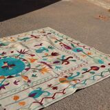 White blue multicoloured kilim suzani rug – 240x170 cm