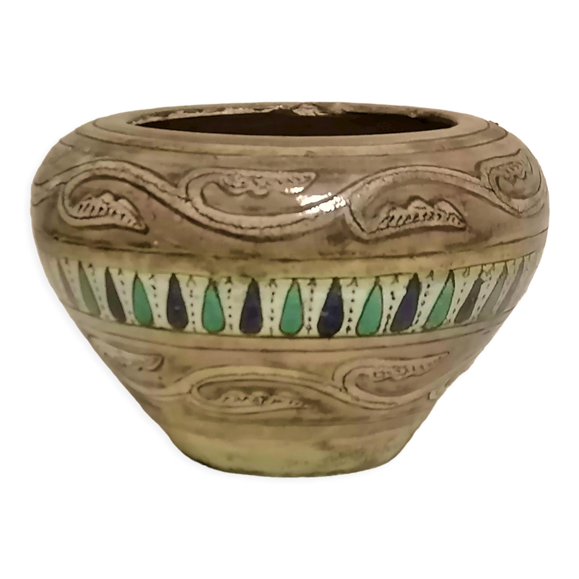 Old vase in oriental ceramics. Pottery of Nabeul. Signed.