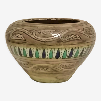 Ancien vase en céramique orientale. Poterie de Nabeul. Signé.