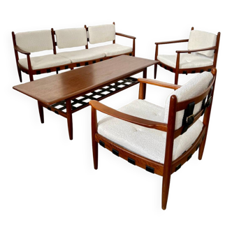 Living room set sofa armchair coffee table Scandinavian design 60s Eric Merthen Sweden vintage teak and loop