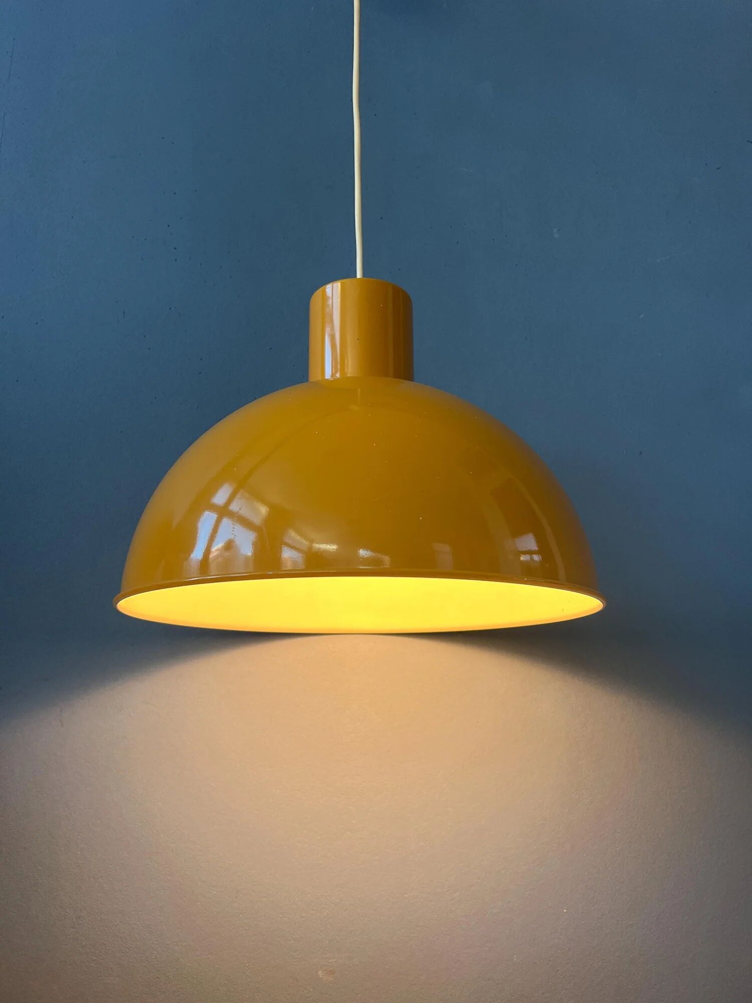 Yellow enamel pendant lamp by Joe Hammerborg for Fog & Mørup