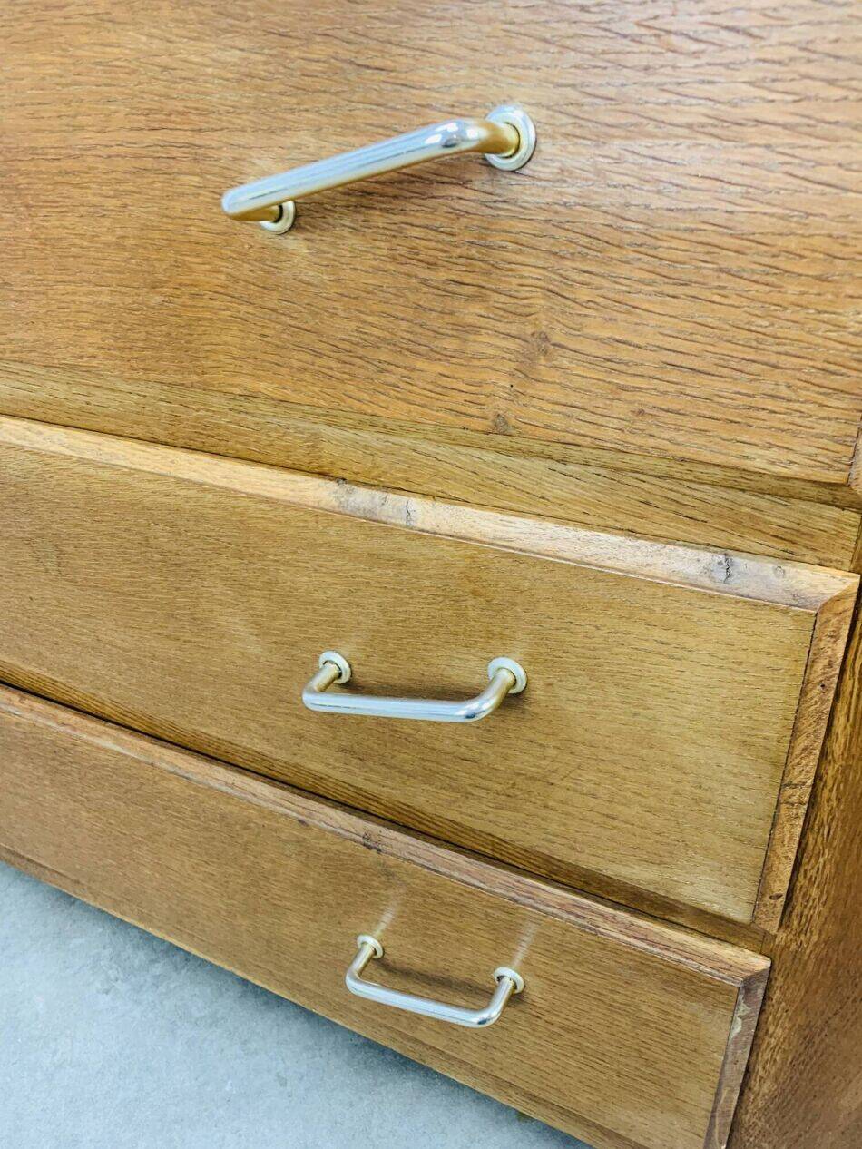 Wooden chest of drawers, splayed legs from the 1950s, vintage