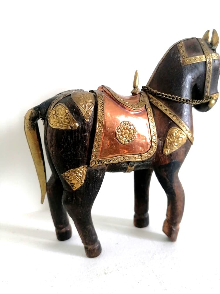 Indian horse wood copper and gilded brass