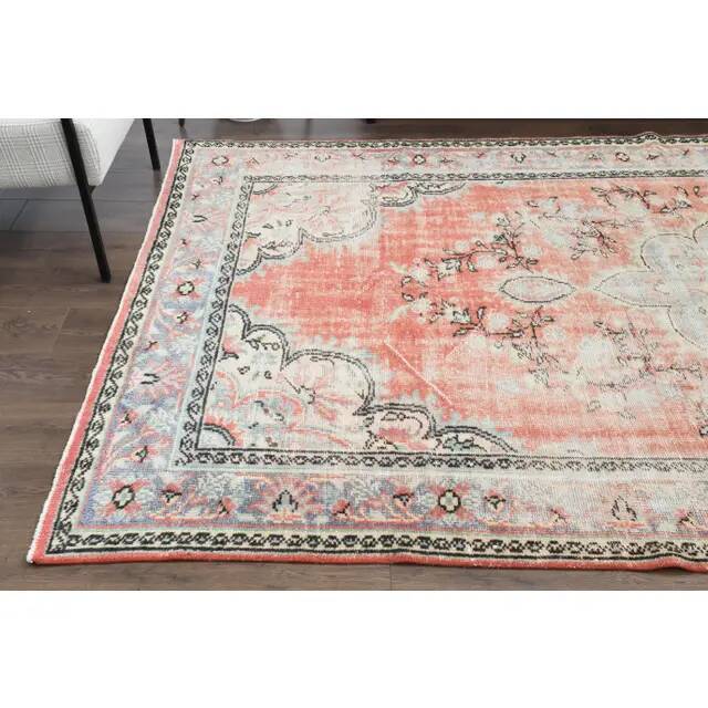 1970s Vintage Turkish Oushak Handmade Wool Cotton Red Area Rug 190x310