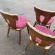 Set of 10 wooden bistro chairs with vintage cushions from the 70s/80s/90s