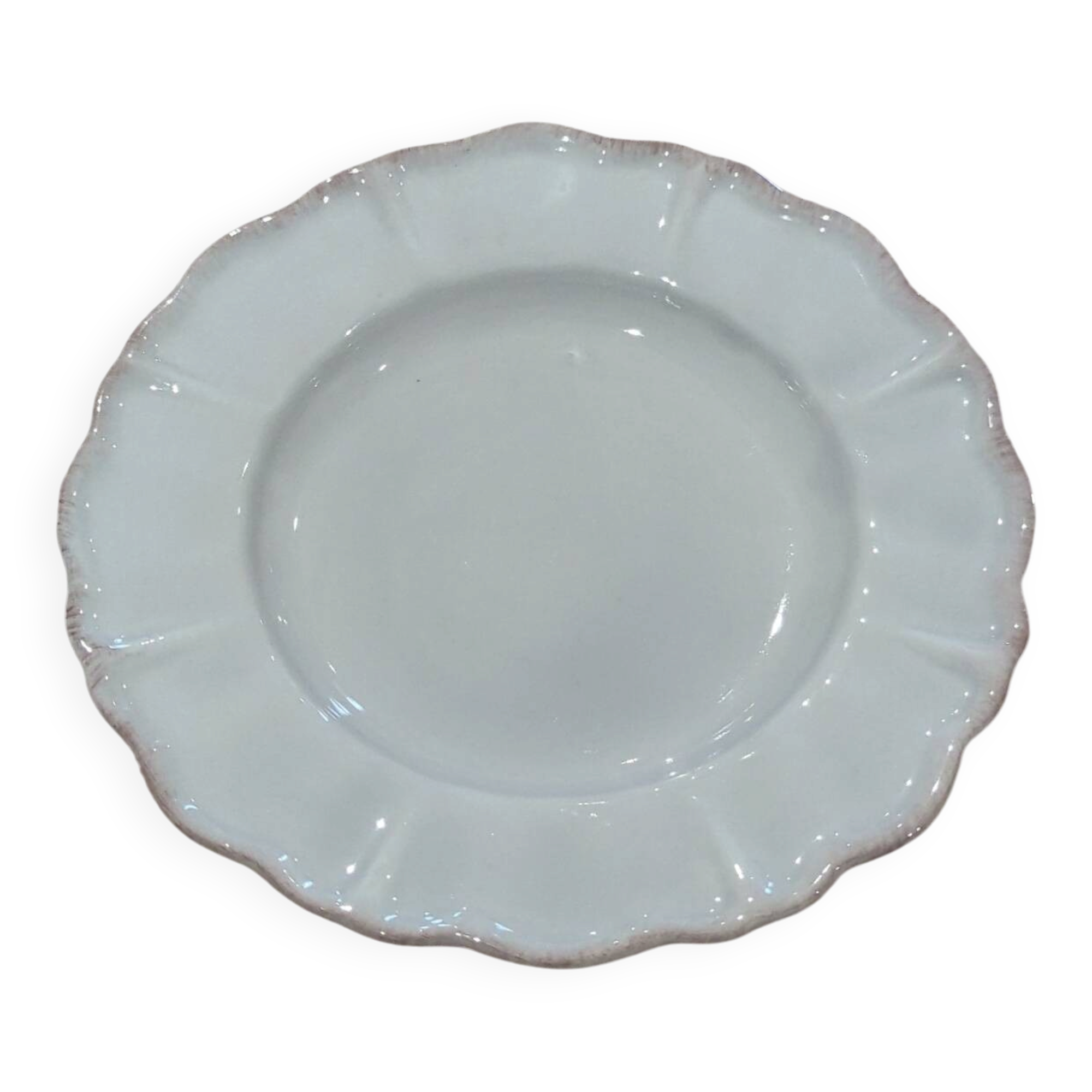 6 assiettes à dessert en céramique frangée blanche et rose