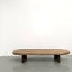 XXL oval coffee table in solid oak, cylindrical base, 1950s.