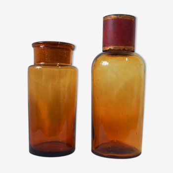 Duo bottle and jar glass amber pharmacy