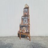 Bibliothèque étagère angle rotin bambou vintage 1960 (peacock / Emmanuelle)