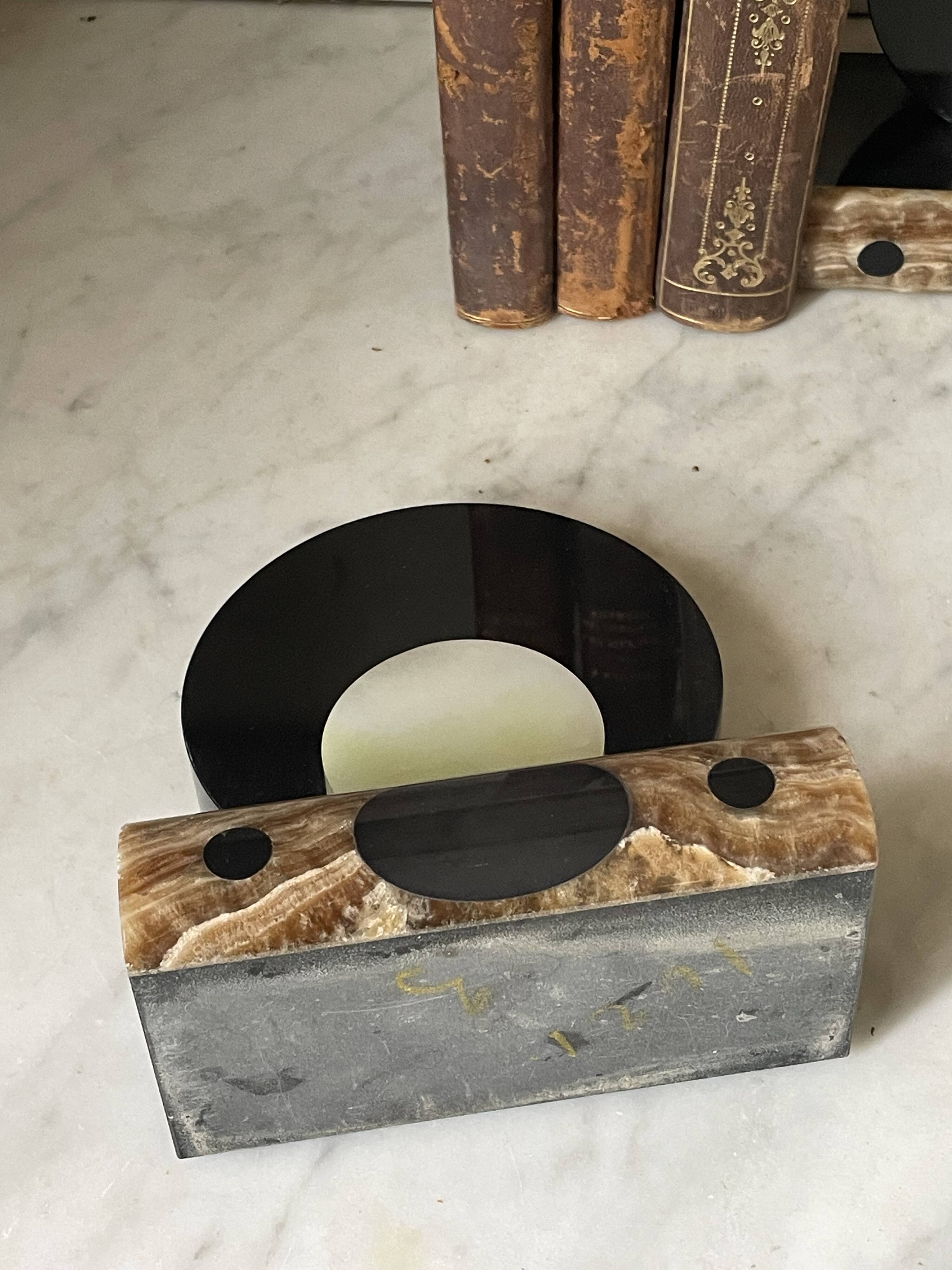 pair of marble and onyx Art Deco bookends
