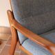 Scandinavian armchair in teak Komfor, blue-grey fabric, 1960s, sled base (2 available)