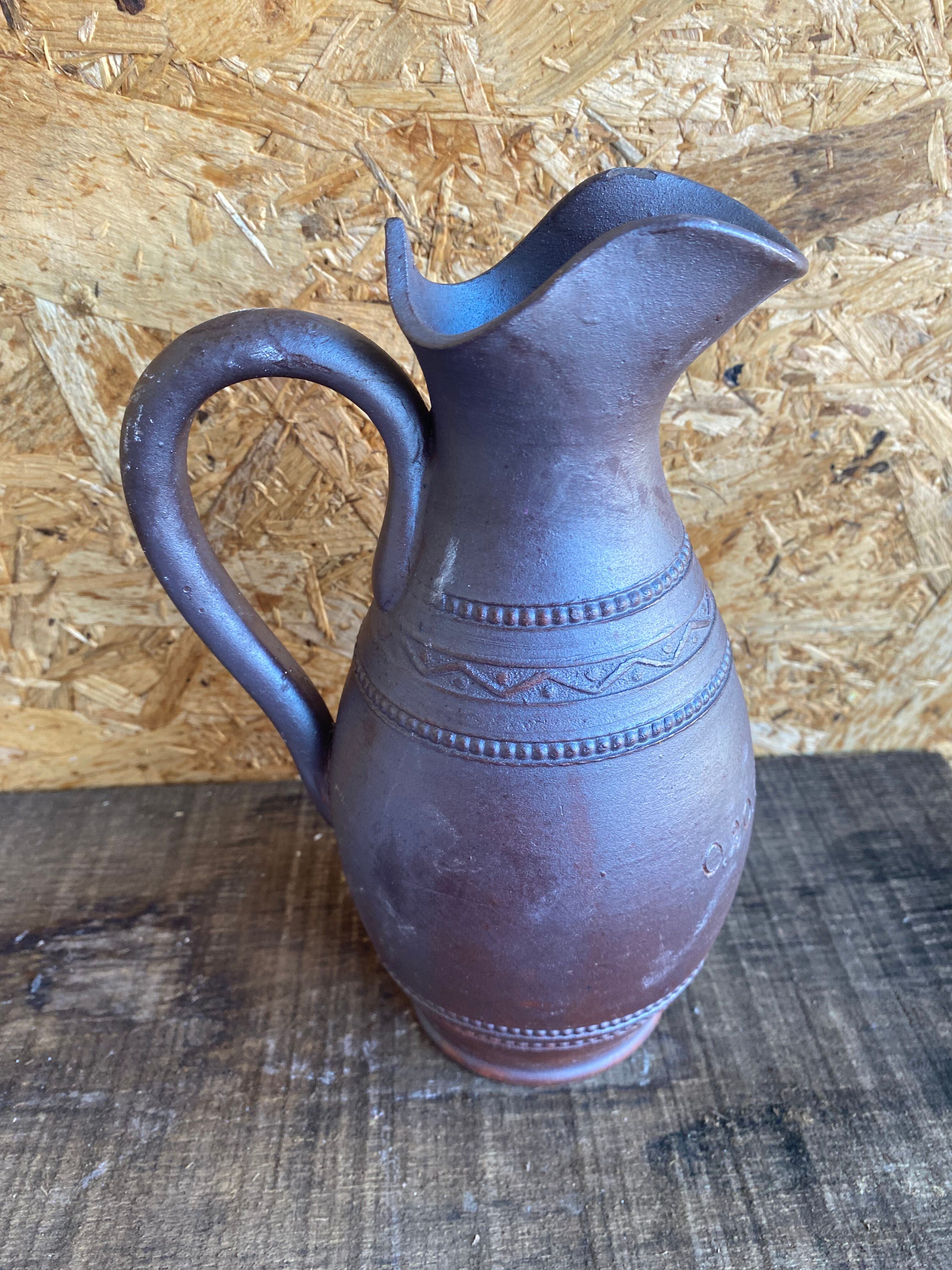 Old Iridescent Terracotta Pitcher Vintage Kitchen #D966