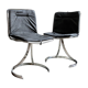 2 chaises en métal chromé et skaï tressé noir années 1970