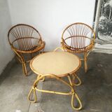 Rattan set 2 armchairs and 1 table
